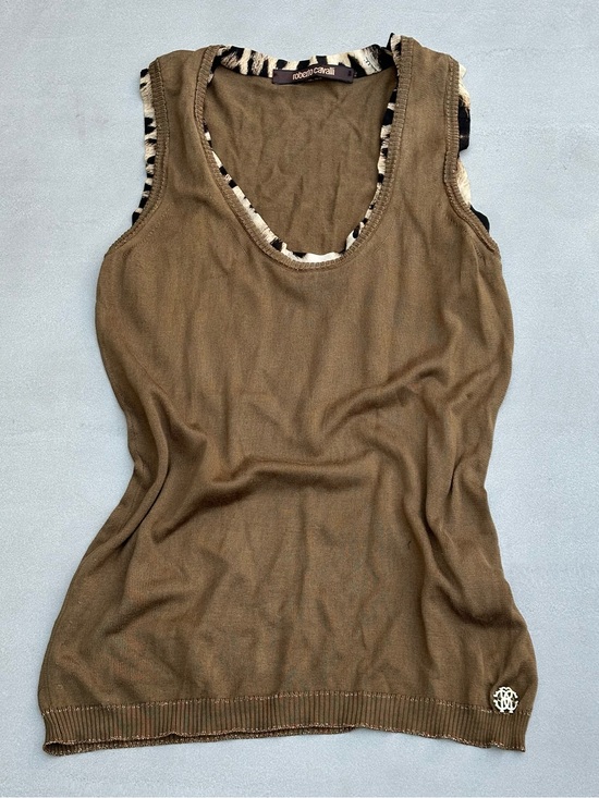 Roberto Cavalli Tops - Roberto Cavalli Brown Sleeveless Knit Tank Top